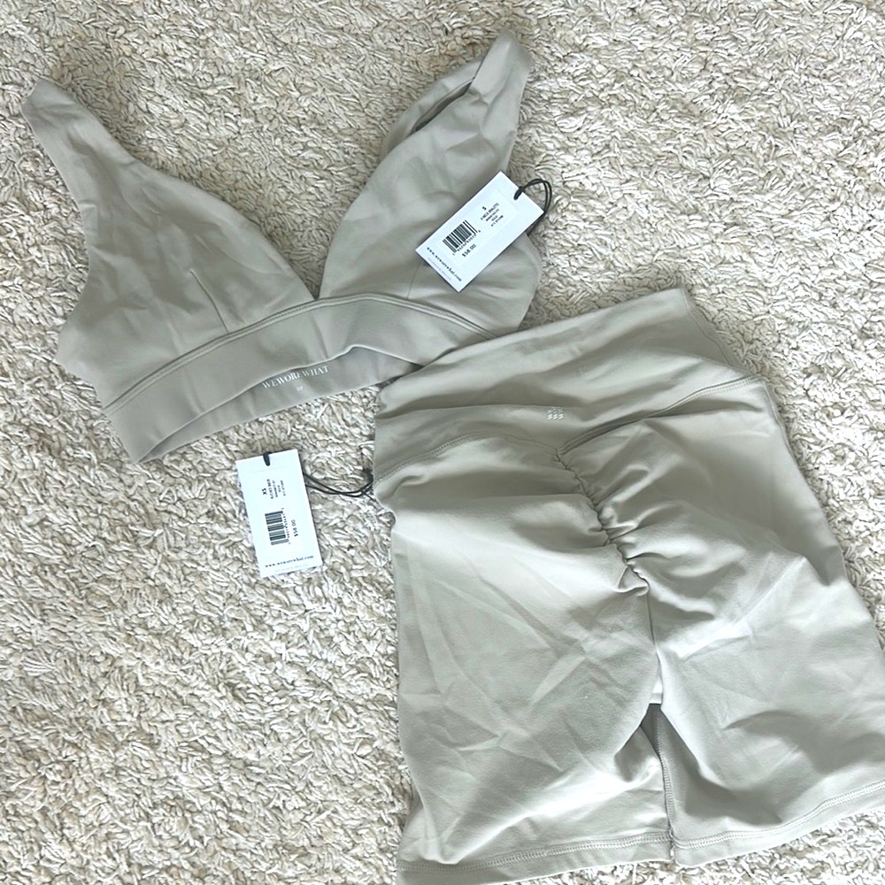 WeWoreWhat grey active wear top and shorts